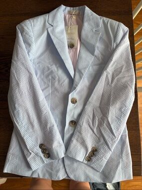 The Beaufort Bonnet Company Booker Blazer Boys' Light Blue Seersucker